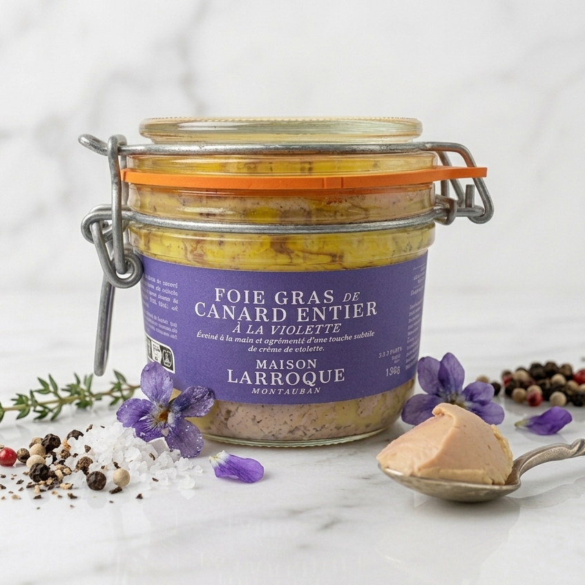 FOIE GRAS DE CANARD ENTIER À LA VIOLETTE